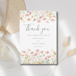 Tarjeta de agradecimiento plana de boda de flor si