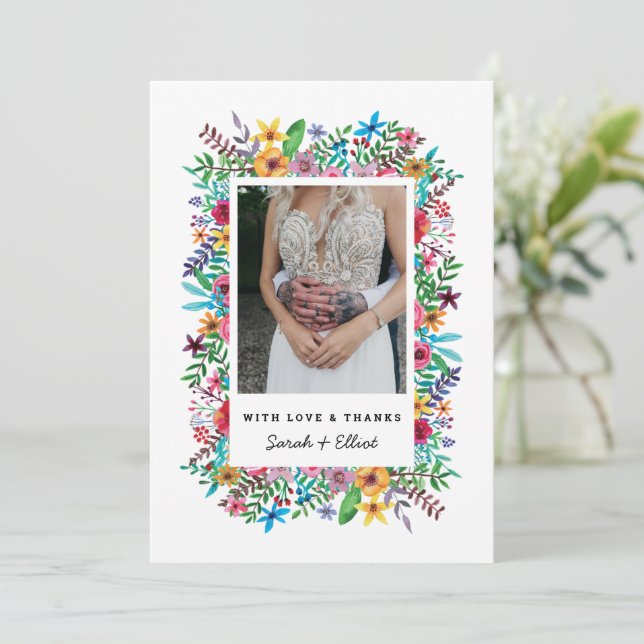 Tarjeta de agradecimiento plana de boda de flores  (Anverso de pie)