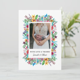 Tarjeta de agradecimiento plana de boda de flores