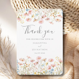 Tarjeta de agradecimiento plana de boda de flores