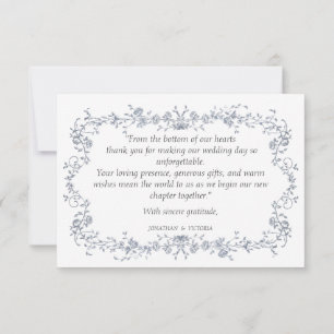 Tarjeta de agradecimiento plana de boda floral azu