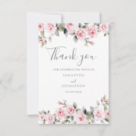 Tarjeta de agradecimiento plana de boda floral ros