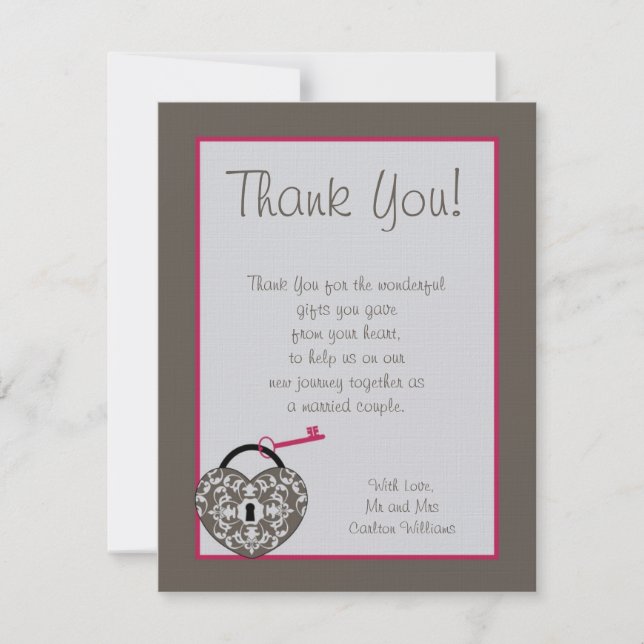 Tarjeta de agradecimiento plana de boda Heart Lock (Anverso)
