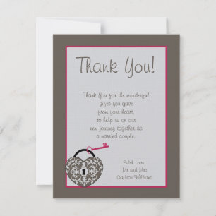 Tarjeta de agradecimiento plana de boda Heart Lock