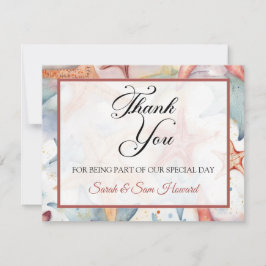 Tarjeta de agradecimiento plana de conchas marinas