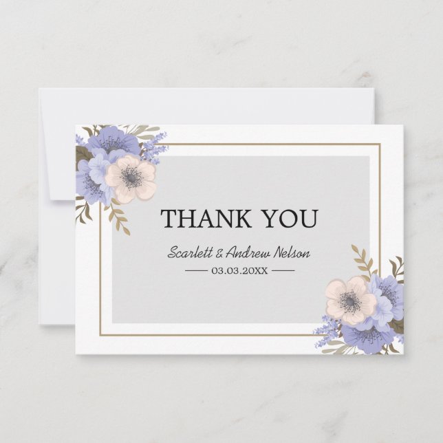 Tarjeta de agradecimiento plana de flores lila y b (Anverso)
