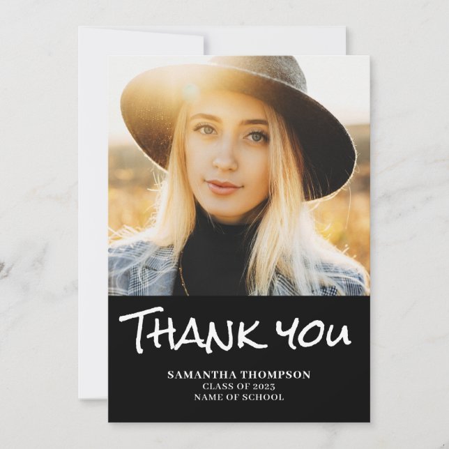 Tarjeta de agradecimiento plana de fotos de gradua (Anverso)