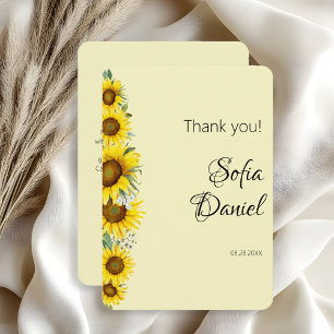 Tarjeta de agradecimiento plana de girasol acuarel