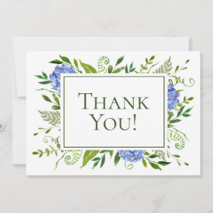 Tarjeta de agradecimiento plana de hortensias azul