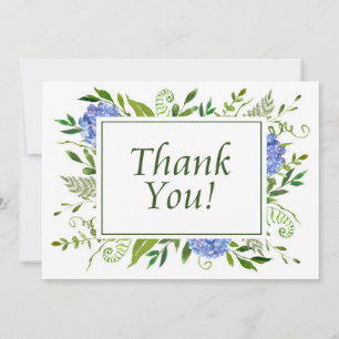 Tarjeta de agradecimiento plana de hortensias azul