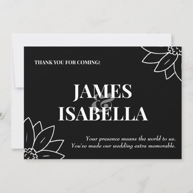 Tarjeta de agradecimiento plana de moda en negro y (Anverso)