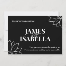 Tarjeta de agradecimiento plana de moda en negro y