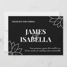 Tarjeta de agradecimiento plana de moda en negro y