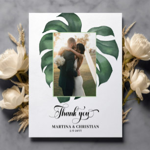 Tarjeta de agradecimiento plana de Monstera Boda d