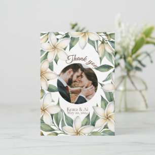 Tarjeta de agradecimiento plana de Plumeria Boda