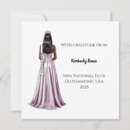 Tarjeta de agradecimiento plana de reina de bellez