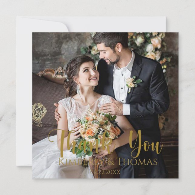 Tarjeta de agradecimiento plana de simple Boda de  (Anverso)