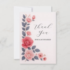 Tarjeta de agradecimiento plana del Rosa de Boda f