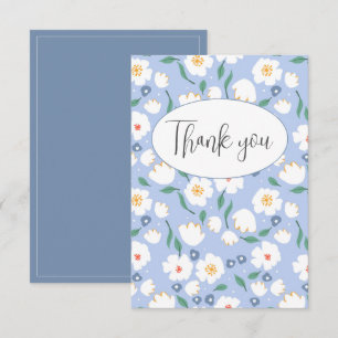 Tarjeta de agradecimiento plana floral azul