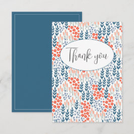 Tarjeta de agradecimiento plana floral azul bonita