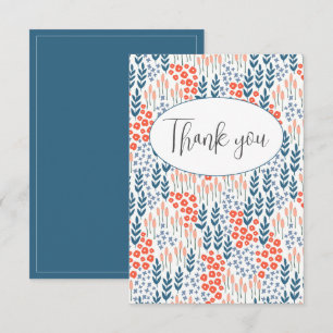 Tarjeta de agradecimiento plana floral azul bonita