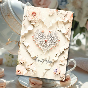 Tarjeta de agradecimiento plana floral de corazón