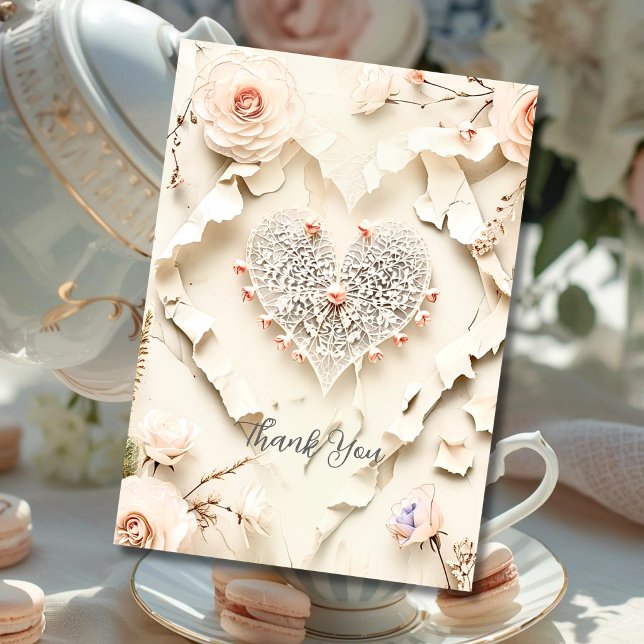Tarjeta de agradecimiento plana floral de corazón  (Subido por el creador)