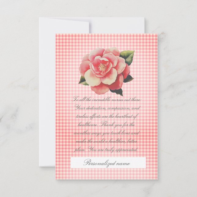 Tarjeta de agradecimiento plana gingham rosa (Anverso)