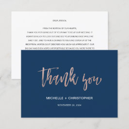 Tarjeta de agradecimiento plana glam chic en azul 