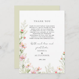 Tarjeta de agradecimiento plana para boda de flore