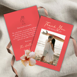 Tarjeta de agradecimiento plana rosa coral tropica