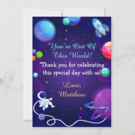 Tarjeta De Agradecimiento Planeta astronauta azul Baby Shower en el espacio