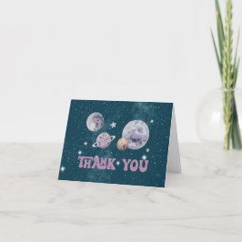 Tarjeta De Agradecimiento Planetas de acuarela espacial cumpleaños morado y
