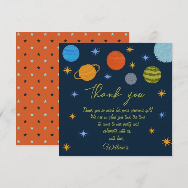 Tarjeta De Agradecimiento Planetas espaciales Galaxy Stars Boy Baby Shower (Anverso / Reverso)