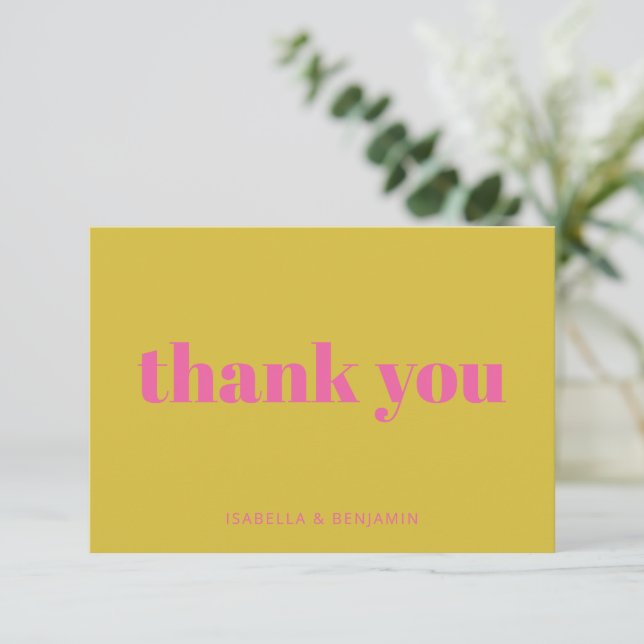 Tarjeta De Agradecimiento Plano de casamiento personalizado amarillo rosado  (Anverso de pie)