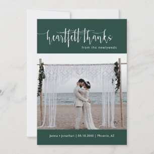 Tarjeta De Agradecimiento Plano de fotos de Boda Minimalista moderno verde e