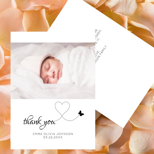 Tarjeta De Agradecimiento Plano de regalo de Baby Shower de fotografía minim (Minimalist Photo Baby Shower Gift Flat Thank You Card)