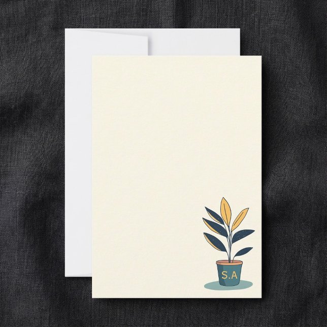 Tarjeta De Agradecimiento Planta de la casa de pozo, iniciales monogramadas (Potted house plant, monogram initials thank you card.)