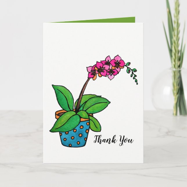 Tarjeta De Agradecimiento Planta de la orquídea de la acuarela en pote (Anverso)