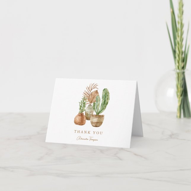 Tarjeta De Agradecimiento Planta de Pampas de Cactus Boho Nombre de Despedid (Anverso)
