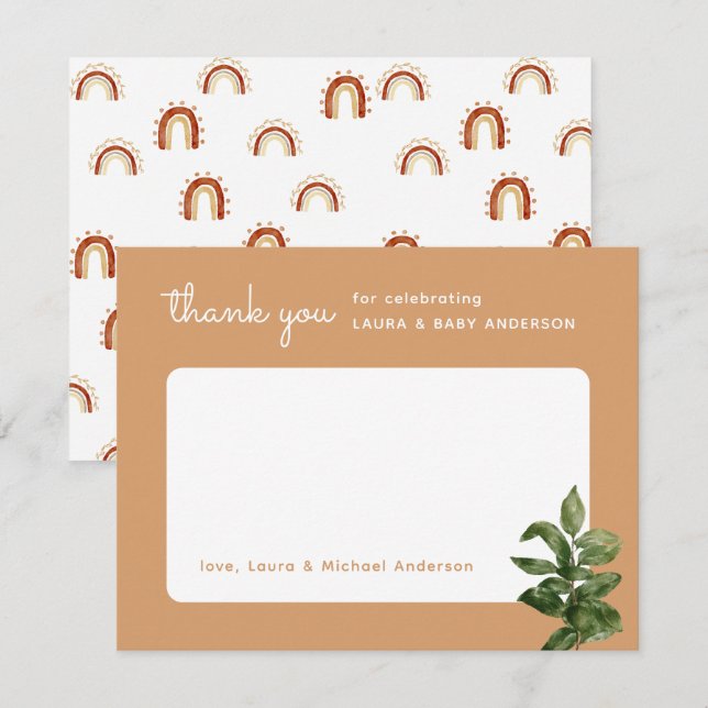 Tarjeta De Agradecimiento Planta neutral Boho Rainbow Baby Shower (Anverso / Reverso)