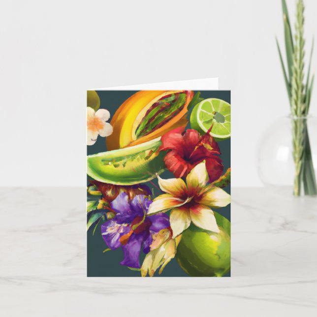 Tarjeta De Agradecimiento Plantas Tropicales De Fruta Flores Pintando Cuadro (Anverso)