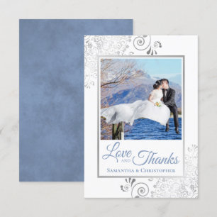 Tarjeta De Agradecimiento Plata Curls Blue sobre el amor blanco y gracias Bo