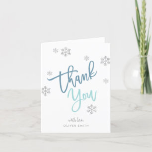 Tarjeta De Agradecimiento Plata de Invierno Brillo Copo de Nieve Azul Plegad