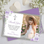 Tarjeta De Agradecimiento Plata Floral Púrpura Primera Foto De Comunión Sagr<br><div class="desc">Plata Floral Púrpura Primera Santa Comunión Foto Gracias Tarjeta</div>