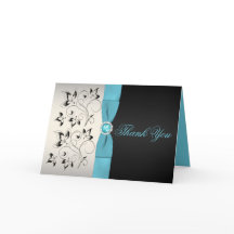 Tarjeta de agradecimiento plateada, acuática y flo