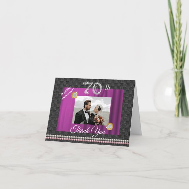 Tarjeta De Agradecimiento Platinum 70º Aniversario Boda y Gems Gracias (Anverso)
