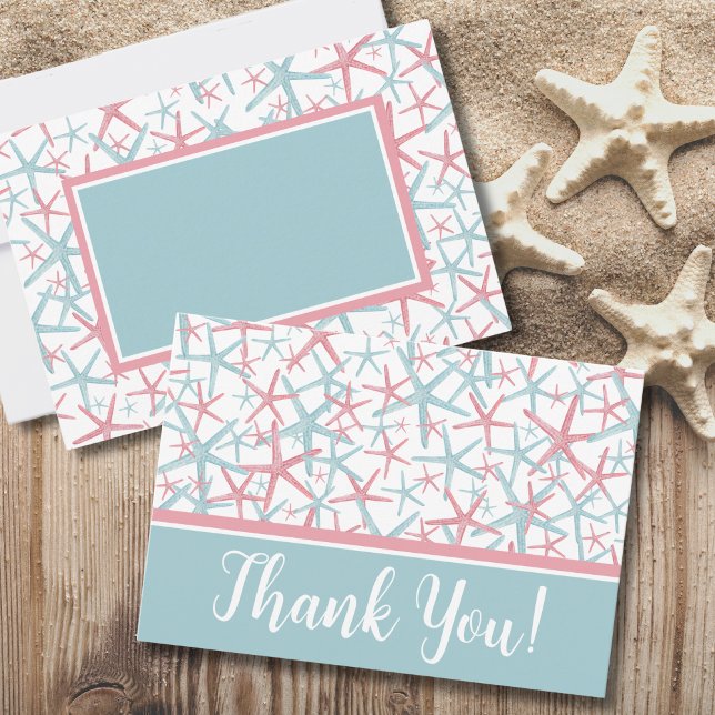 Tarjeta De Agradecimiento Playa de Acuarela Costera (Cute Typography Coastal Watercolor Starfish Beach Thank You Card)