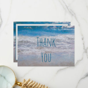 Tarjeta De Agradecimiento Playa Tropical Azul Ola del Océano Blanco Gracias