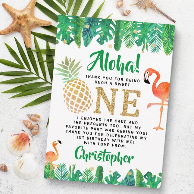 Tarjeta De Agradecimiento Playa Tropical de Verano Luau Niños Primer Cumplea (Subido por el creador)
